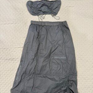 Dolls Kill New Pink Grey Nylon Drawstring Top Midi Skirt 2PC Outfit Womens Sz. S